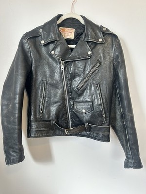 VINTAGE 1960's EXCELLED Black Leather Motorcycle Jacket 38 Zipper Made in USA