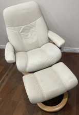 Ekornes Stressless Large Cream White 'Consul' Swivel Recliner  Ottoman Norway