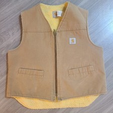 Vintage Carhartt Mens XL Sherpa Lined Duck Canvas Vest Union Made USA Brown Tan