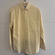 Perry Ellis America Vintage 90s Corduroy Button Down MEDIUM Yellow Long Sleeve