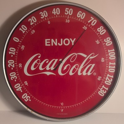 Enjoy Coca Cola Outdoor Round 15'' Soda Advertising Coke Thermometer WORKS