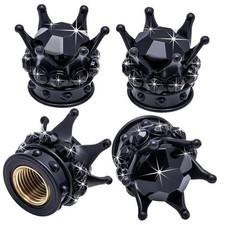 4PCS Crown Bling Tire Stem Valve Caps, Crystal Diamond Car Wheel Black  Black