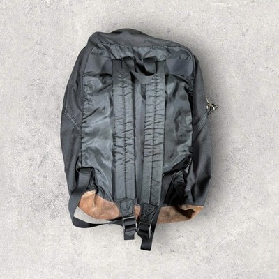 Vintage 90s Nike Backpack Black Brown Suede Bottom Center Swoosh