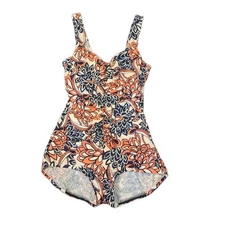 GABAR Retro Shape One-Piece Swimsuit Ruching Pink & Blue Floral Tropical Size 14