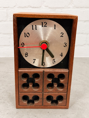 Arthur Umanoff Howard Miller petite walnut desk clock 1960s Mid Century Modern