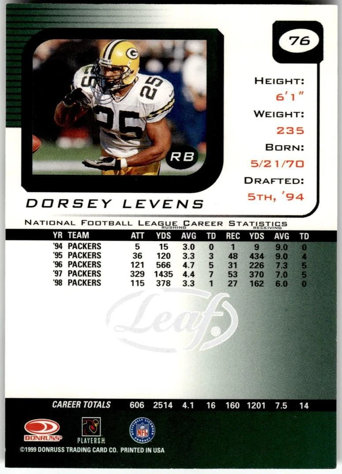 1999 Leaf Rookies & Stars #76 Dorsey Levens - Image 2 of 2