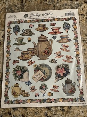 VINTAGE Gallery Graphics Team Pots And Tea Cups  30 Piece Sticker Sheet Set New