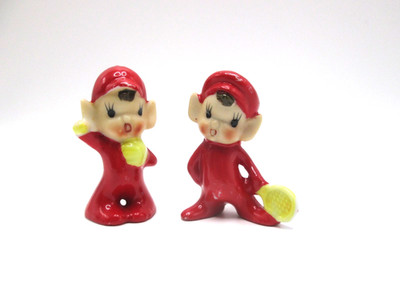 2 Pixie Elves Miniatures Japan Sports Pixies Tennis and baseball Red
