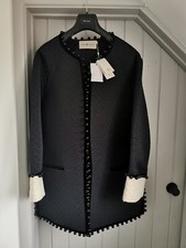 Tory Burch Womens Uk 12 Wool Blend Chevron Jaquard Coat (bnwt) Black Rrp £1420