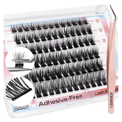 LASHVIEW Selbstklebende Wimpern, D Curl Press on Wimpern Set Vorgeklebte Wimpern