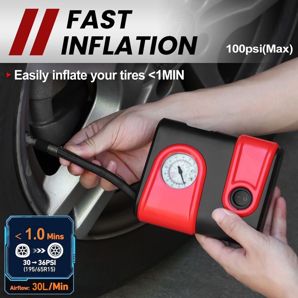 Portable 12V Car Tire Inflator Air Compressor Pump - 150 PSI, 1.5 Gallon Tank, 1/4 HP, With Gauge & LED Lights 4 thumbnail image