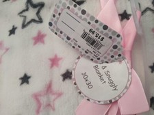 Zak  Zoey White with pink  black stars, Soft and Snuggly Baby Blanket 30 x 30