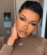 Pixie Wigs Short Black Natural Human Hair Straight Human Hair Wigs for Women USA
