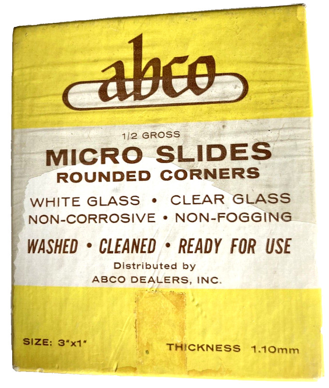 Vintage MICROSCOPE Box ABCO 3" x 1" {75mm x 25mm) MICRO SLIDES Glass SEALED BOX