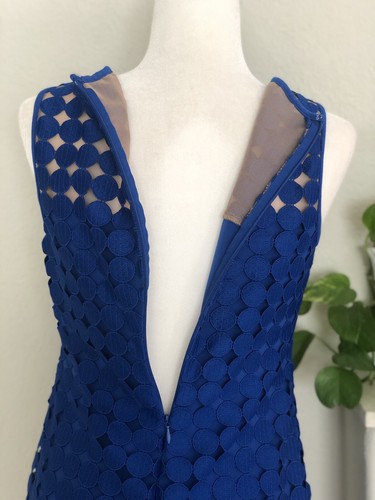 Lauren by Ralph Lauren Women's SZ 6 Petite Geometric Square Lace Dress Blue/Tan - Picture 7 of 9