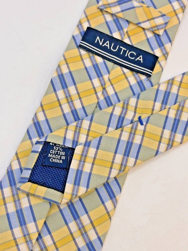 NAUTICA Primavera Verano Hombre Corbata Cuello Amarillo Azul Cuadros Seda + Mezcla Algodón Foto 3 de 4