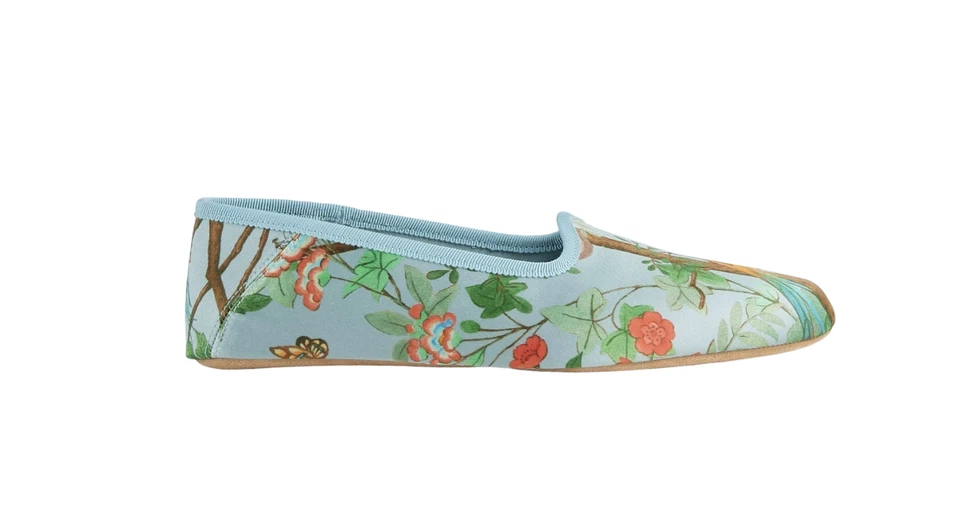 Authentic Men's Gucci Blue Satin Voyage Tian Printed Slipper Shoes New $570 - Image 4 of 4