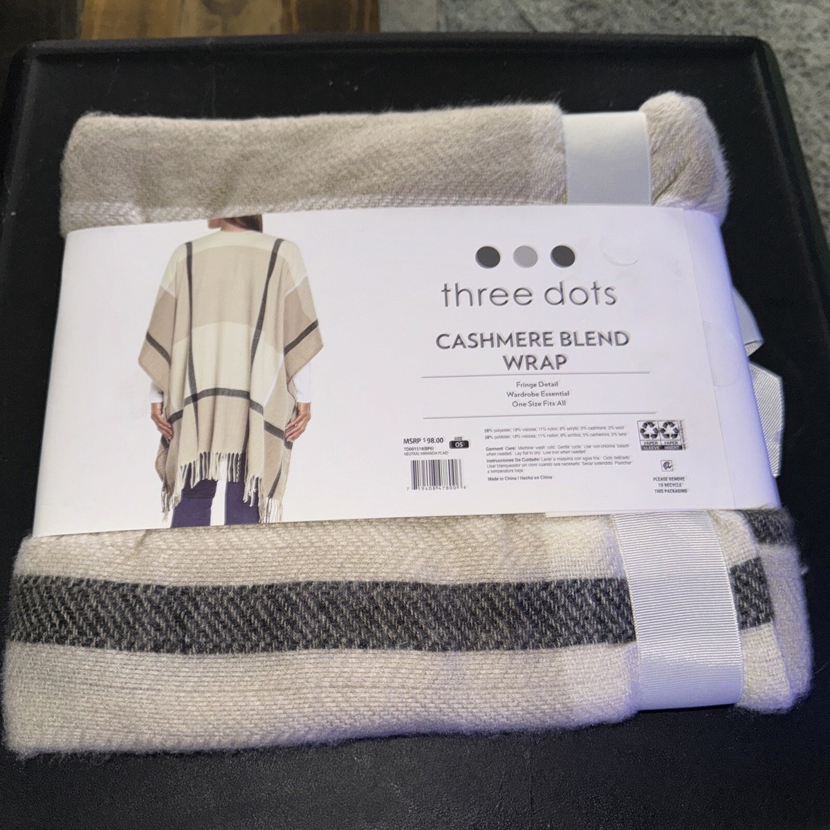 Three Dots Women's Fringe Detail Cashmere Blend Wrap | eBay