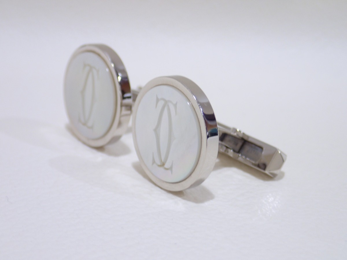 CARTIER sterling silver Double C cufflinks with engraved CARTIER sterling silver Double C cufflinks with engraved