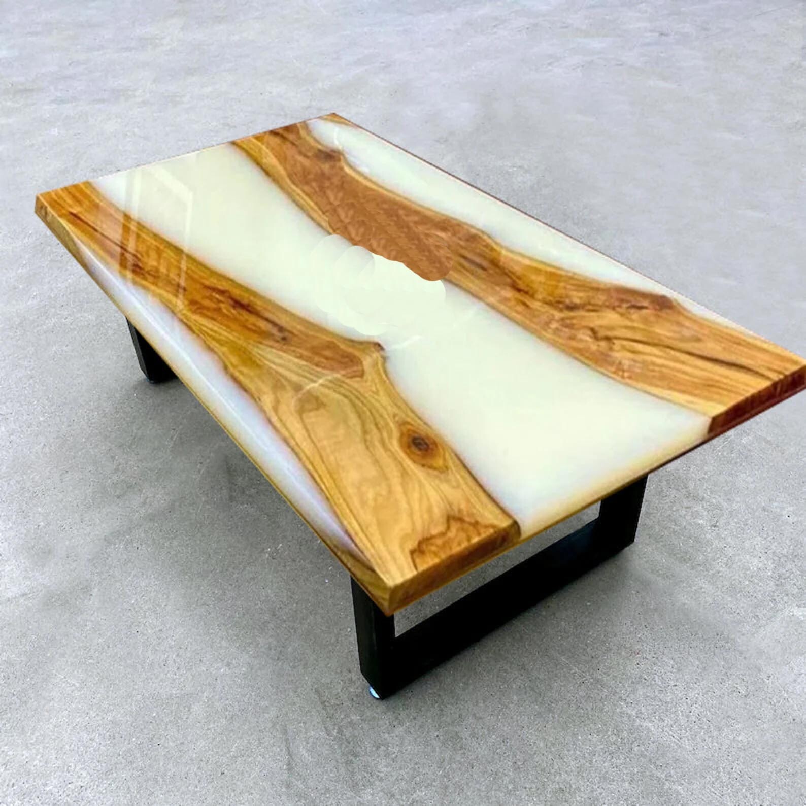 White Epoxy Dining Table Top With Wooden Furniture For Home Decor
