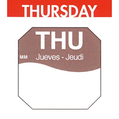 Daymark Thursday Labels White/Brown Tri-Lingual Rotation Day of The Week Labels