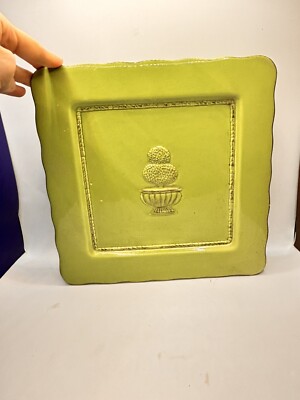 Retro Green Ceramic Decorative Plate 10  X 10  Southwestern Home Decor EUC