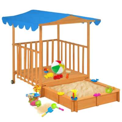 Sandkasten Holz mit Blau Dach Sandkiste Spielhaus Sandbox Kinder Spielhaus DE