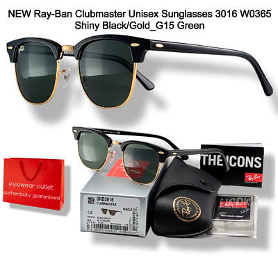 NEU Ray-Ban Clubmaster Unisex Sonnenbrille 3016 W0365 glänzend schwarz/gold_G15 grün