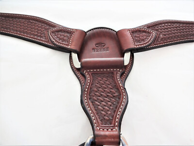 Tough 1 Basket Stamped Cowhide Curved Breastcollar For Horses – Premium Leather, Fully Adjustable, Stainless Steel Hardware