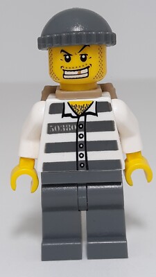 Lego Prisoner Minifigure Stubble Beard Gold Tooth Knit Cap Hairy Chest Backpack