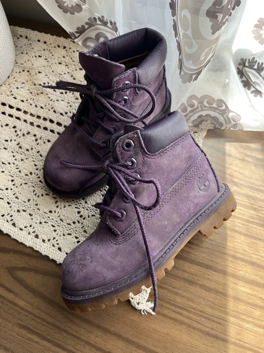 Timberland Purple Waterproof Leather Ankle Boots Toddler Girls Size