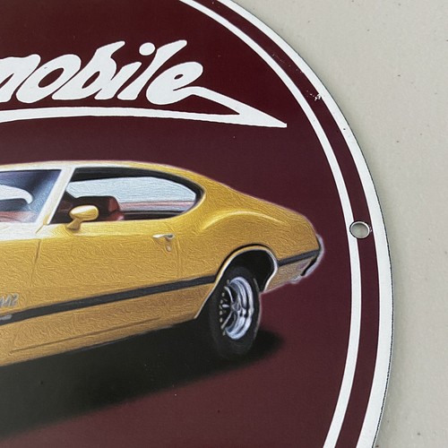 VINTAGE OLDSMOBILE PORCELAIN SIGN GAS OIL AUTO SALES & SERVICE MOTOR PUMP PLATE - Picture 5 of 12