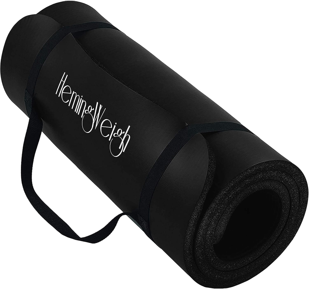 Extra Thick 1 Inch Non-Slip Black Yoga Mat 70x23 Inches