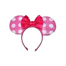 DISNEY JUNIOR MINNIE MOUSE Headband Pink Bow Ears Polka Dot Sequins Mikie Mouse
