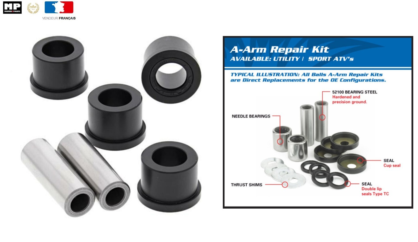Kit triangle supérieur et inférieur haute résistance pour Yamaha Kodiak 450