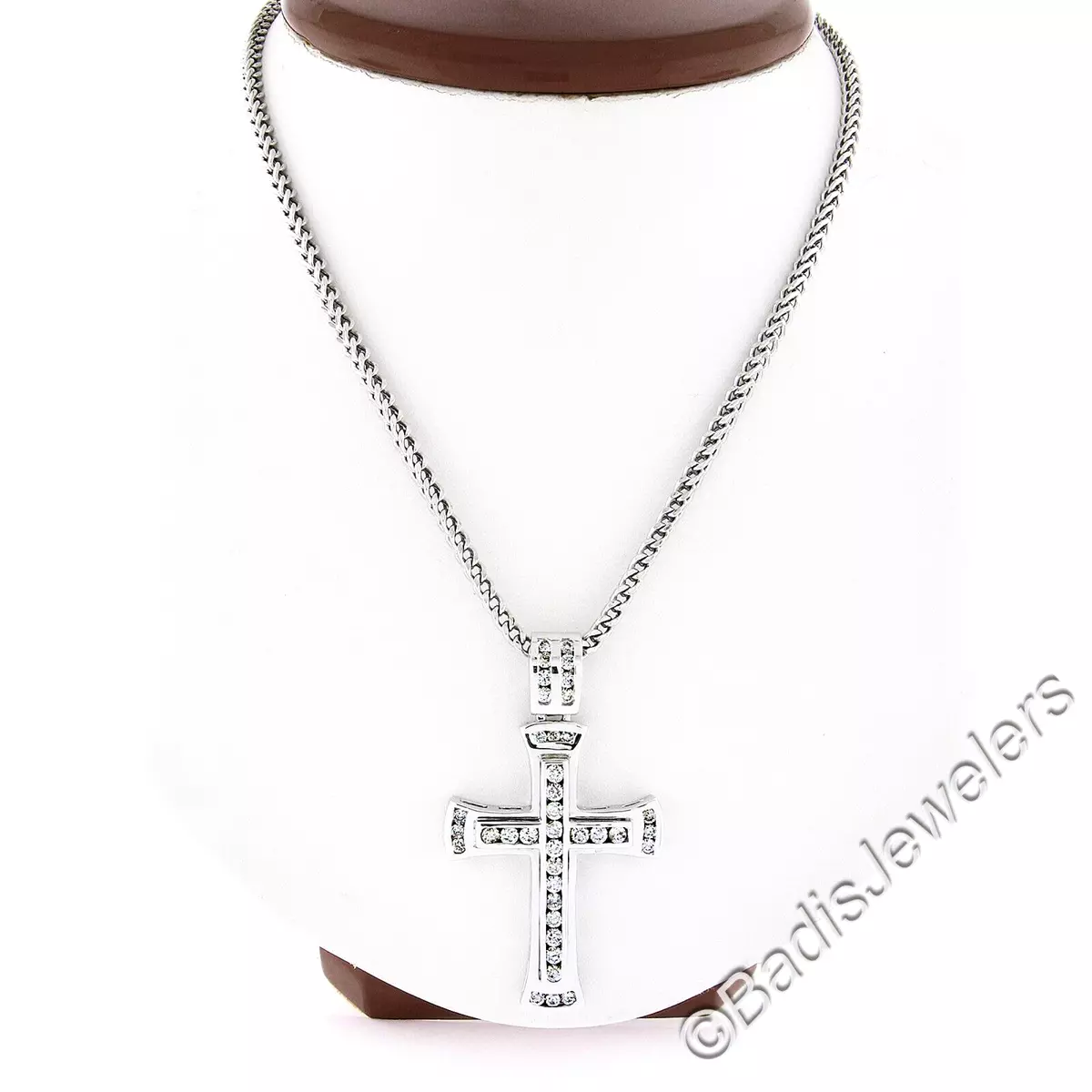 White Gold Crucifix Cross Pendant Necklace