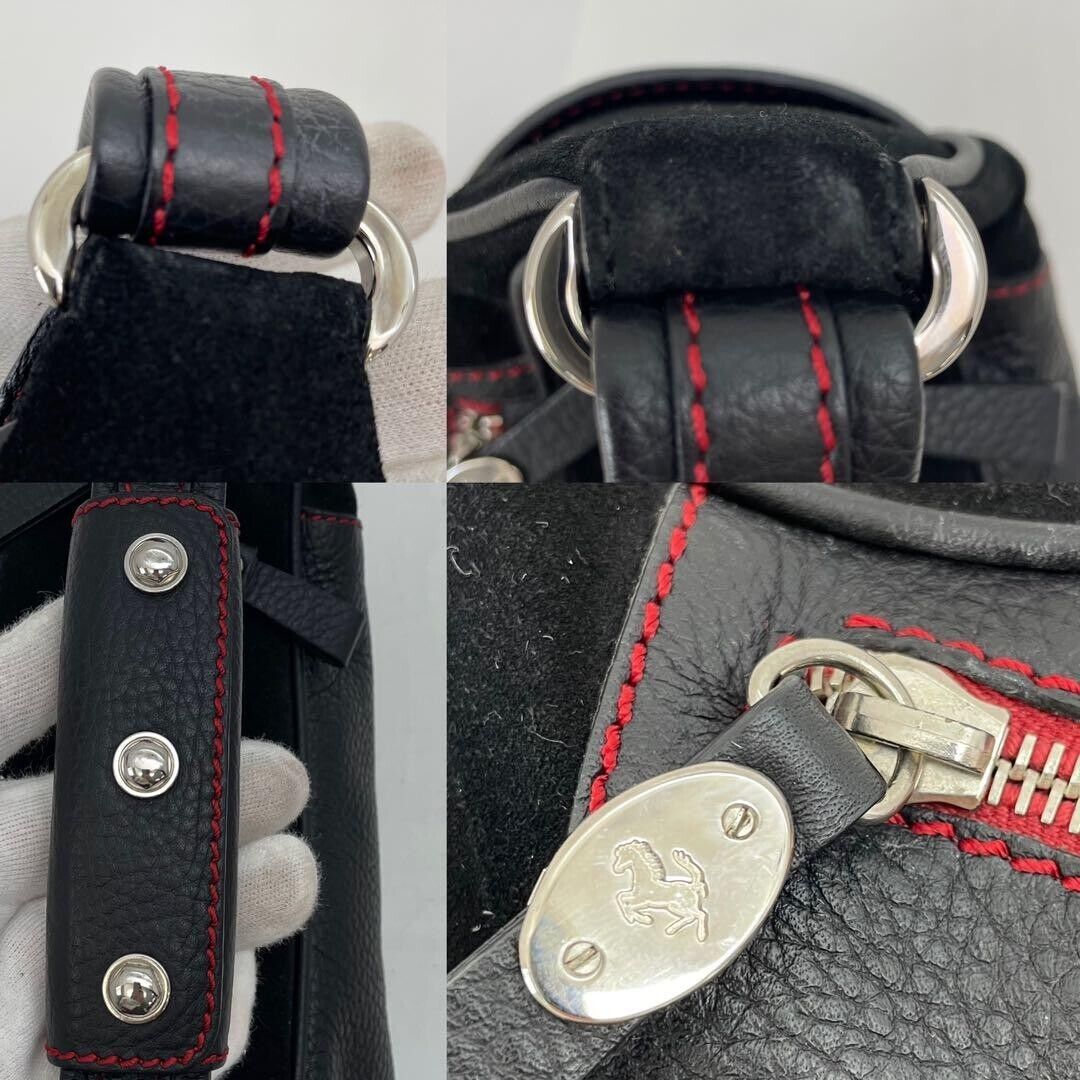 Tod's Ferrari Shoulder Bag Handbag Suede Leather Black Red Tod's Ferrari Shoulder Bag Handbag Suede Leather Black Red