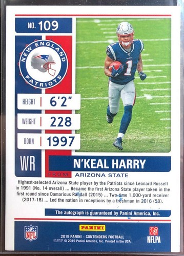 2019 N'Keal Harry Contenders Rookie Ticket Auto card RC v2 - Picture 2 of 2