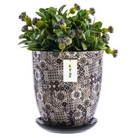 Blumentopf Rund Lange Keramik Ø 12 Cm H 13 Cm Braun Mosaik Untersetzer Glanz