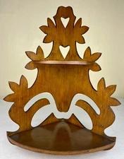 Vintage Two Tier Arts And Crafts Style Wooden Corner Shelf 19.5" Cottage Core