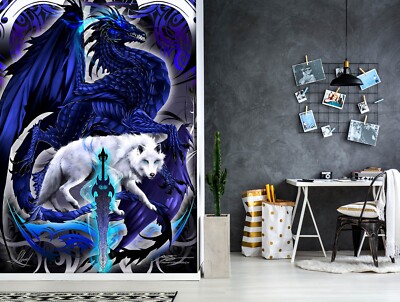 3D Drache Wolf C429 Tapete Wandbild Fototapete Ruth Thompson Amy