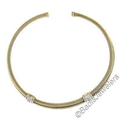 Vintage David Yurman 14k Gold Diamond Sections Double Twisted
