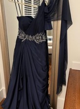 Jovani 100% Silk One Shoulder Formal Gown Dress Elegant Blue Women’s Size 10