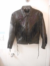 Silver Bike Black Leather Motorcycle Biker Jacket With Purple Flowers Size M