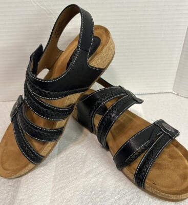 Euro Soft By Soft Black Leather Women Sandals Size 8