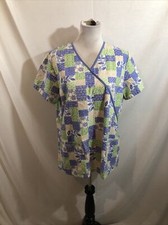 Cherokee Periwinkle  Green Scrub Top - Womens L, Bust 22  , Length 26.5  