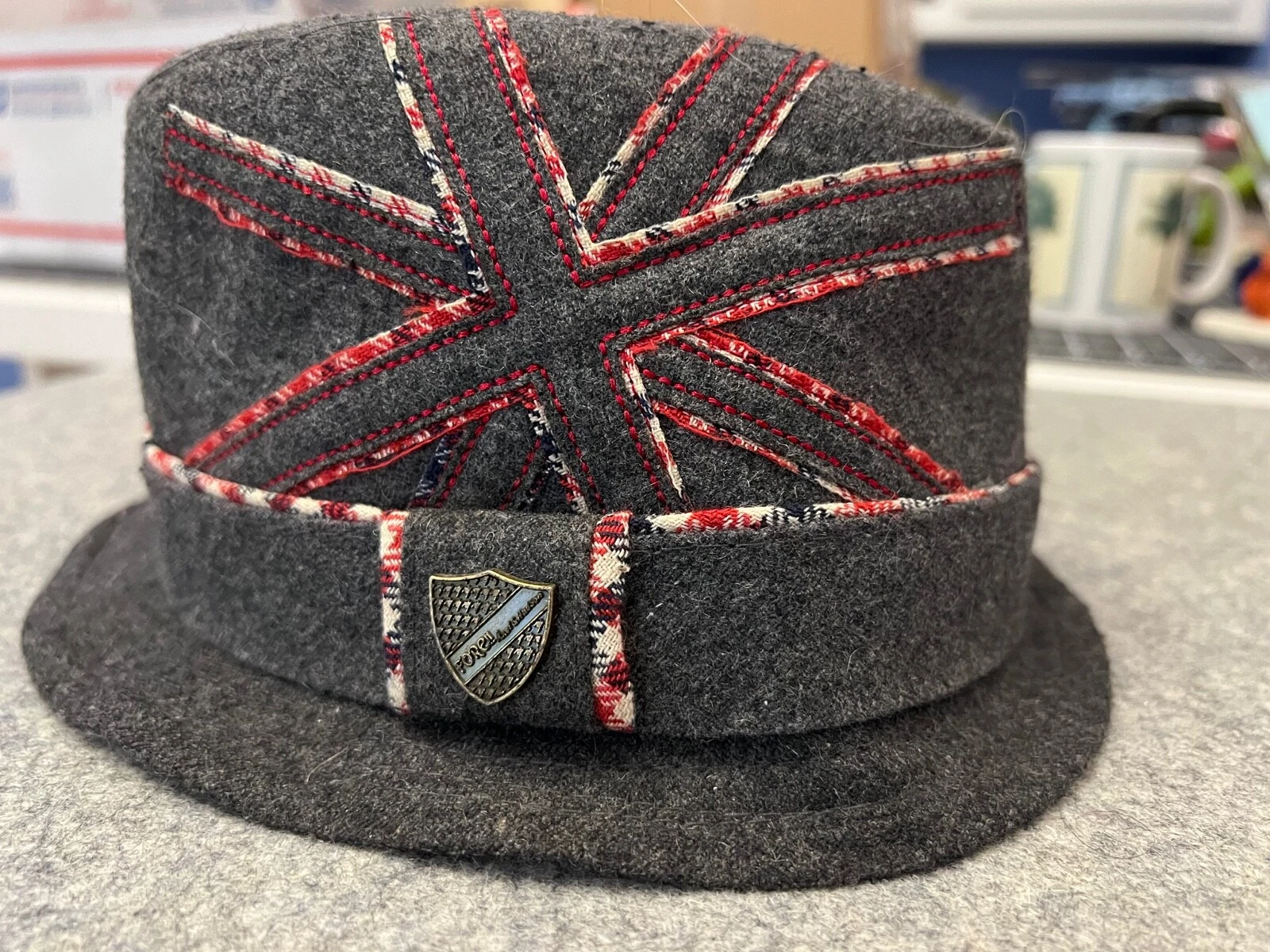 Axel/Hudson, Fore!!, Union Jack Trilby Hat, S/M, Gray Near Perfect Condition