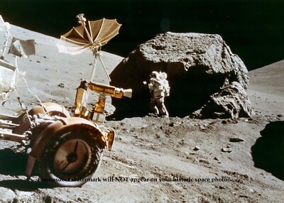 Apollo 17 Moon Landing PHOTO Astronaut Harrison Schmitt Studies Moon Rocks