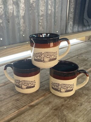 Set Of 3 Vintage 1986 Hardees Rise and Shine Homemade Biscuits Coffee Mugs