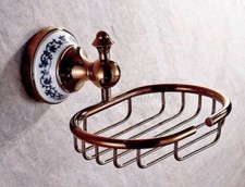 Rose Gold Copper Ceramic Flower Base Wall Mounted Bath Soap Dish Holder eba390